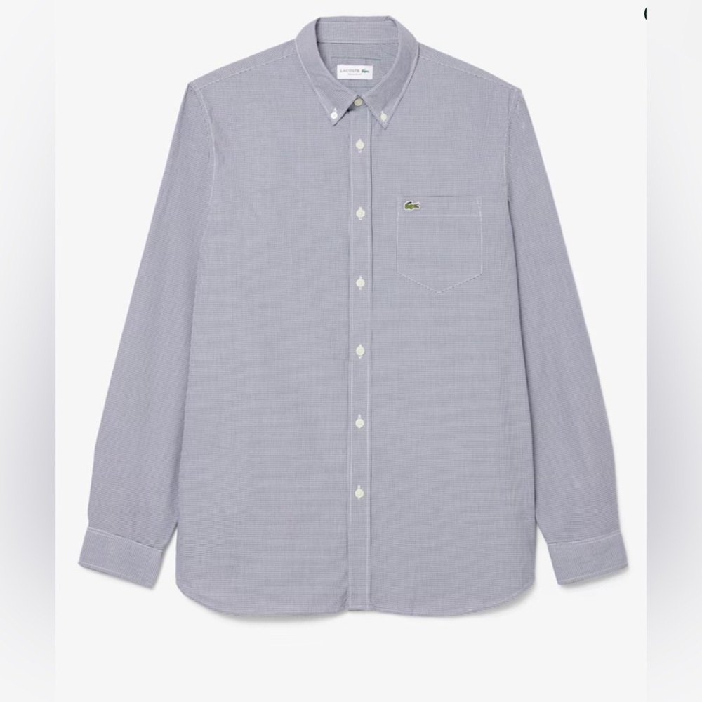 LACOSTE Gingham Poplin Long Sleeve Button Down Dress Shirt- 43